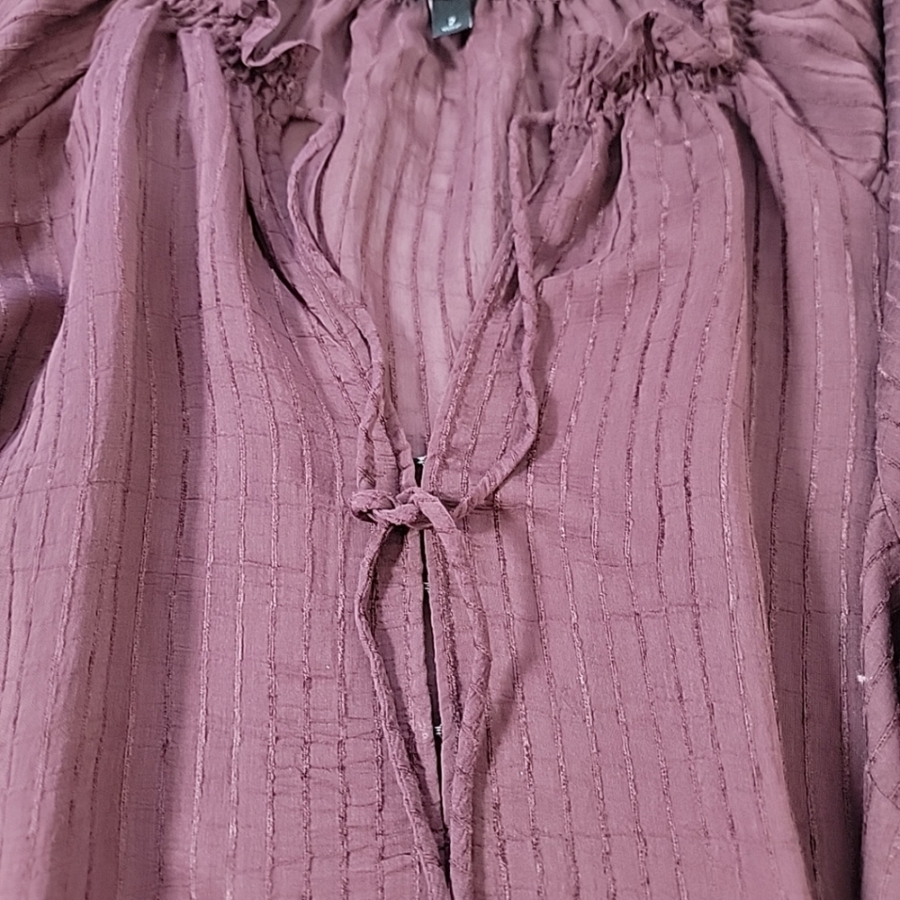 Torrid Women's Purple V-Neck W/ Tie Accent Long Sleeve Top, 3 - Picture 4 of 9